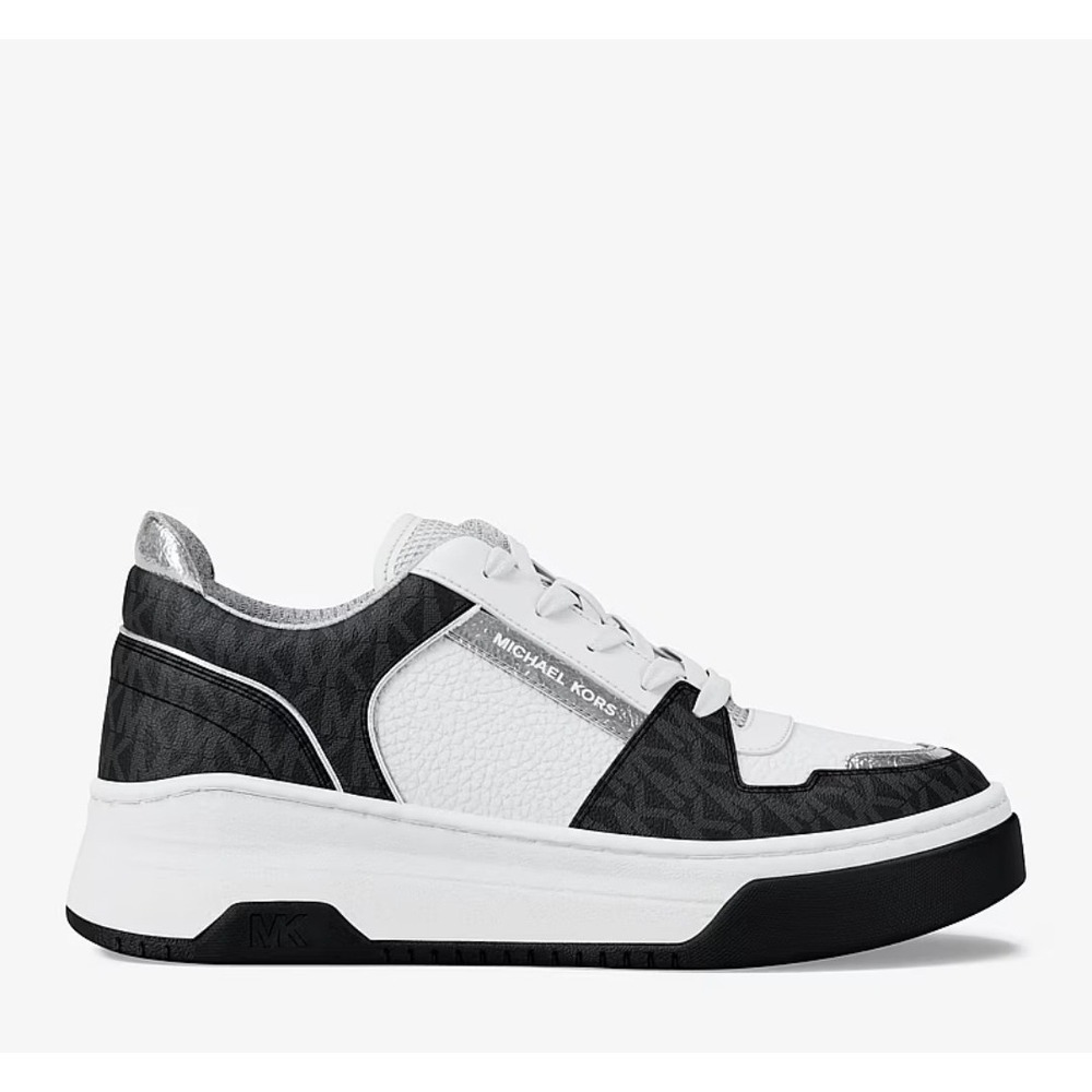 Michael Kors Lexi Women's 10 M Black Sneaker Mixed-Media MK Monogram New In Box - Picture 5 of 10
